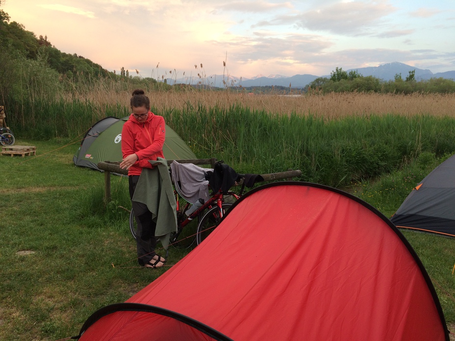 Hannah at the Chiemsee with the Hilleberg Anjan 3